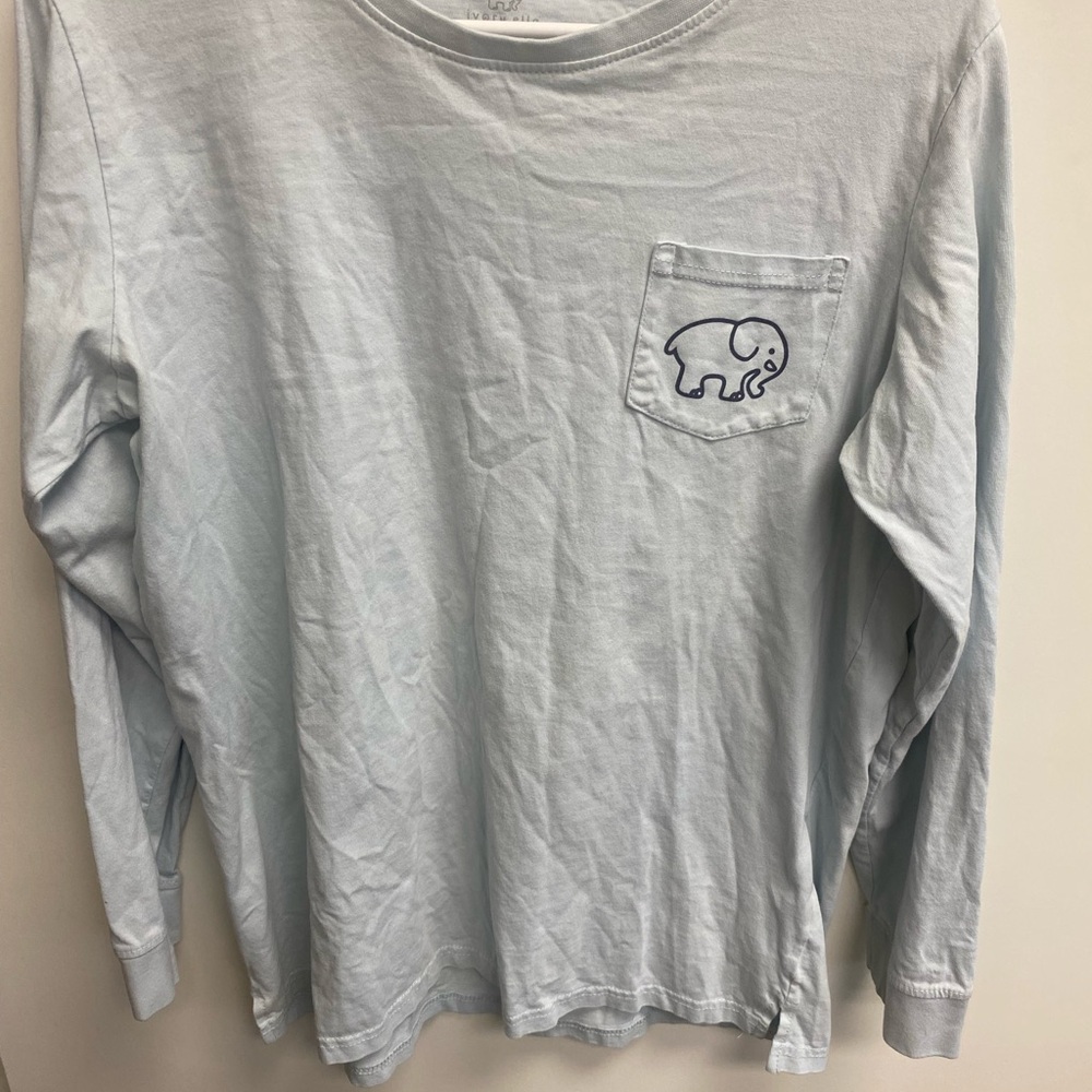 ivory ella light blue tee with elephant logo